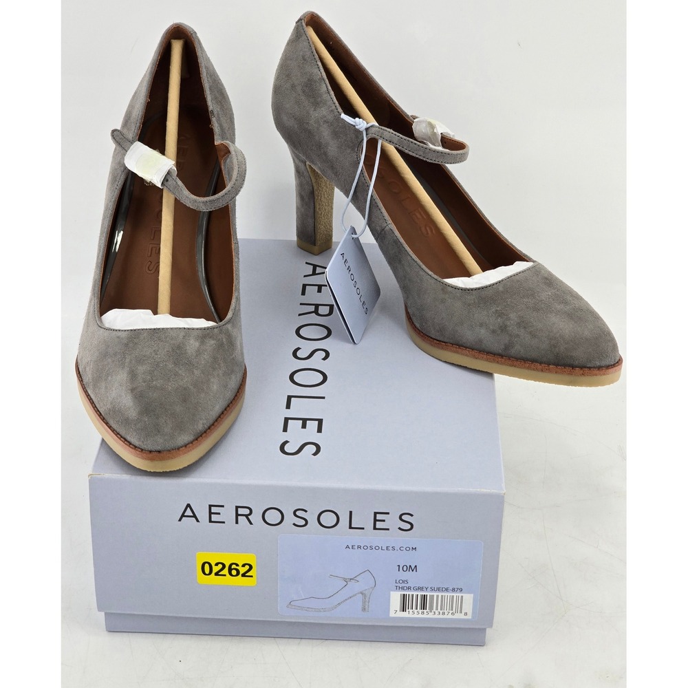 Aerosoles Lois Pump Womens 10M Grey Suede Mary Jane Heel - New